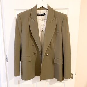 Zara Olive Green double breasted Blazer size L